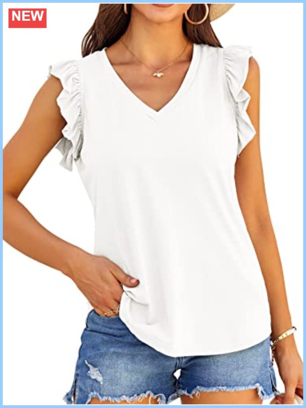 Valphsio Women's V-Neck Ruffle Sleeveless Tank Top Textured Blouse